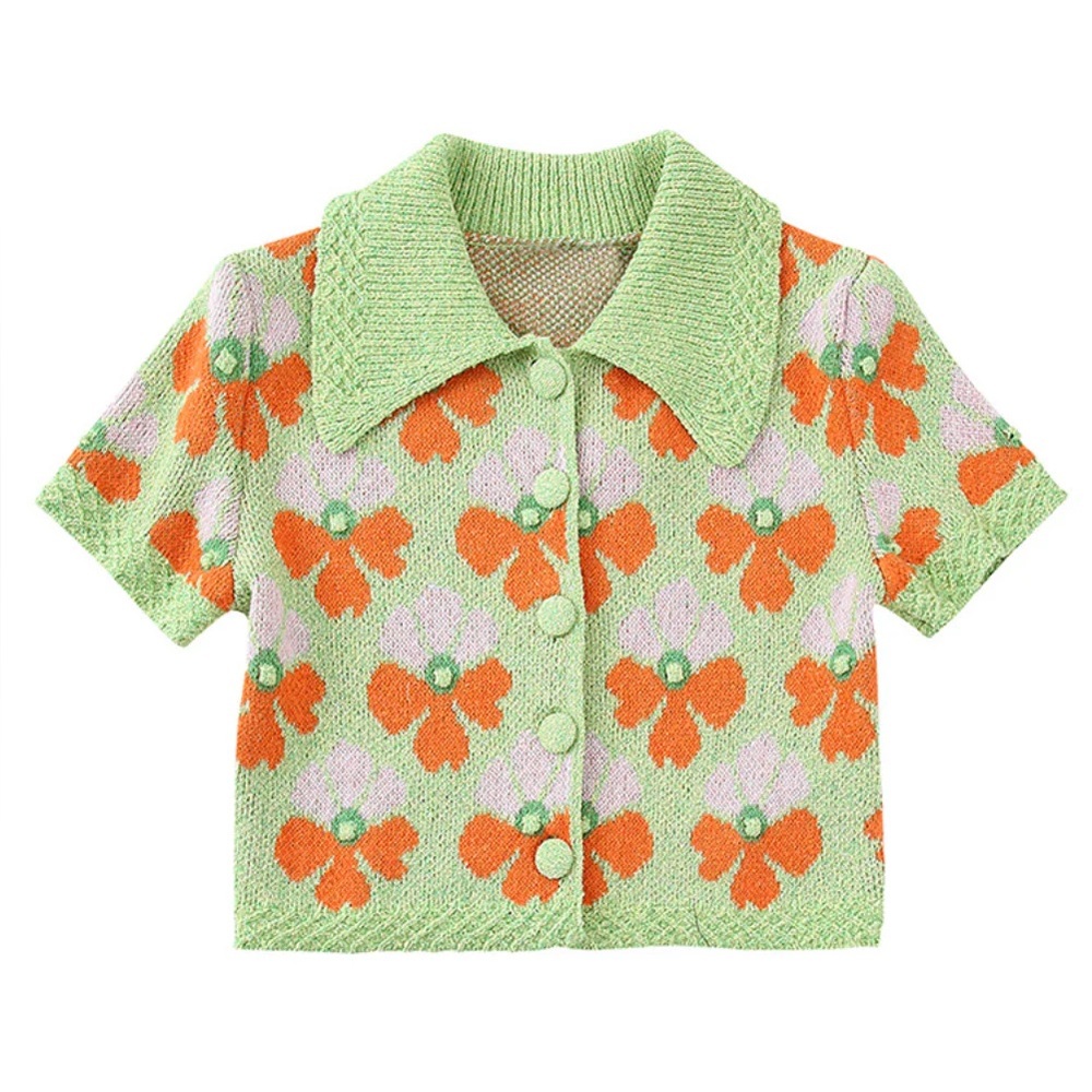 NWT Floral Jacquard Short Sleeve Polo Cardigan by INDUSTRY REPUBLIC CLOTHING